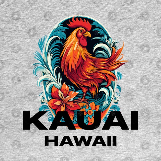 Kauai Hawaii - Rooster (with Black Lettering) by VelvetRoom